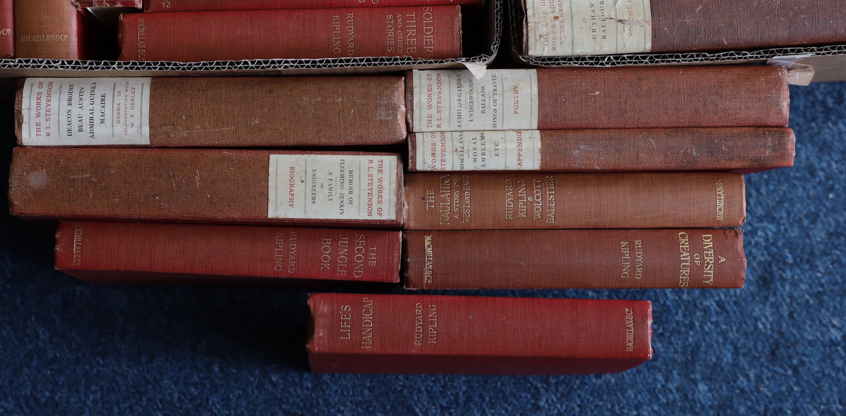Stevenson, Robert Louis - The Works of .... Edinburgh Edition, 32 vols. some with frontispieces and other illus,; publisher's cloth with printed spine labels, gilt tops. 1895
